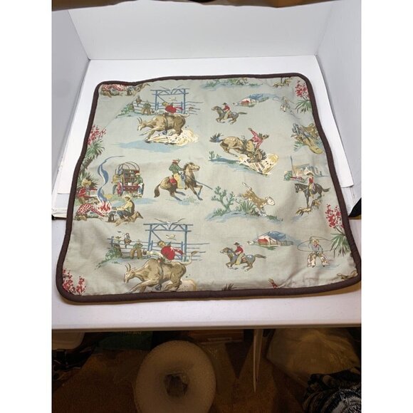 Western Cowboy Rodeo Theme Pillow Sham Hand Made Horse Boy Nursery Blue 26" A - Picture 4 of 11